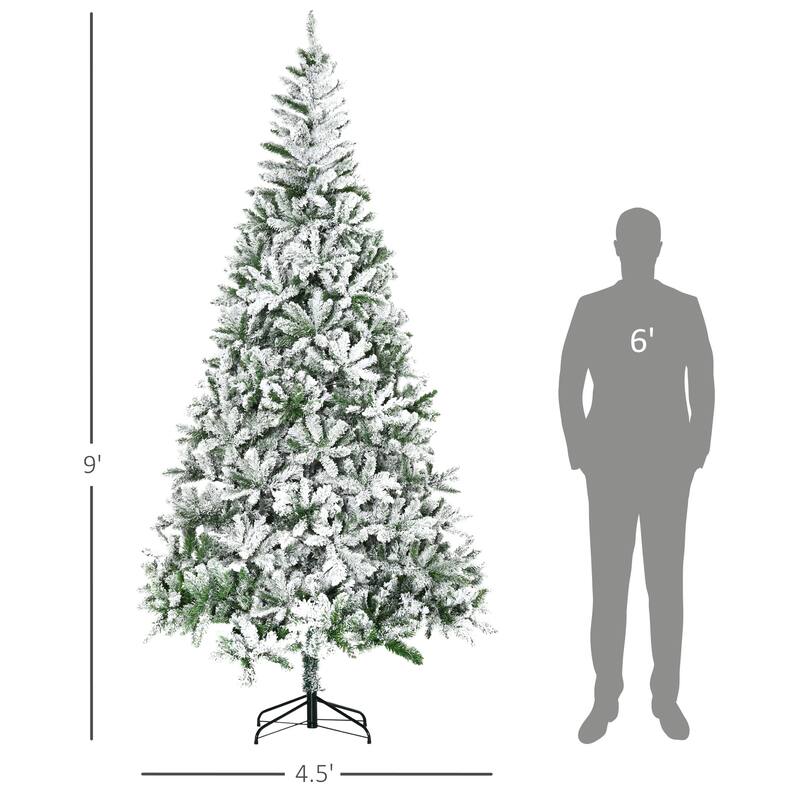 9FT Tall Artificial Christmas Tree with Snow Flocked Tips and Sturdy Metal Stand, Xmas Tree for for Home Holiday Decor
