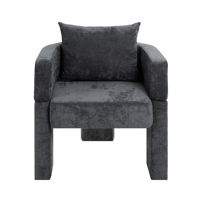 Modern 3-Leg Chenille Accent Chair with Ergonomic Arms and Removable Pillow