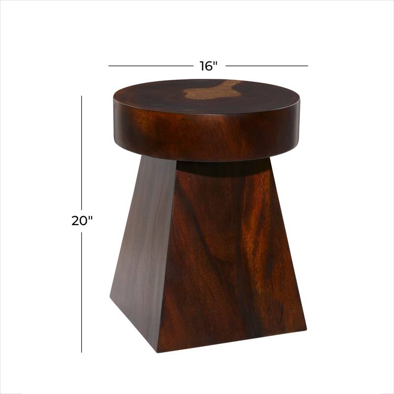 Wood Accent Table with Block Style Base - Brown - Roche River Decor - 16"Wx16"Lx20"H