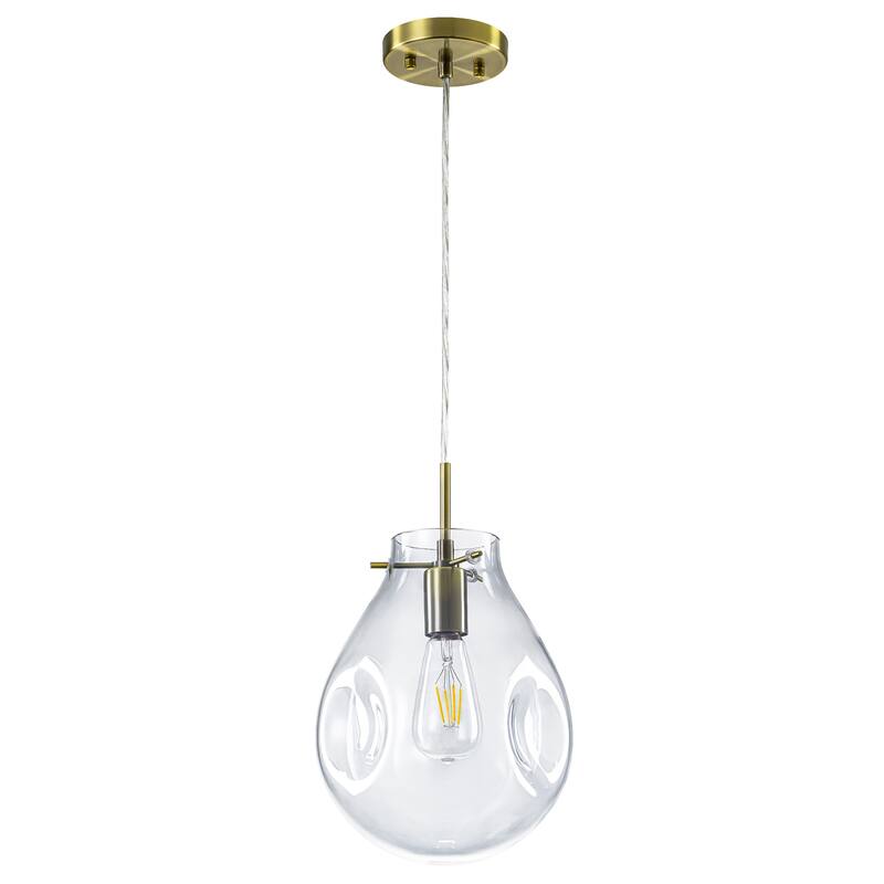 1-Light Unique Antique Bronze Teardrop Design Adjustable Pendant Light with Hand-Blown Blue Glass for Kitchen Island