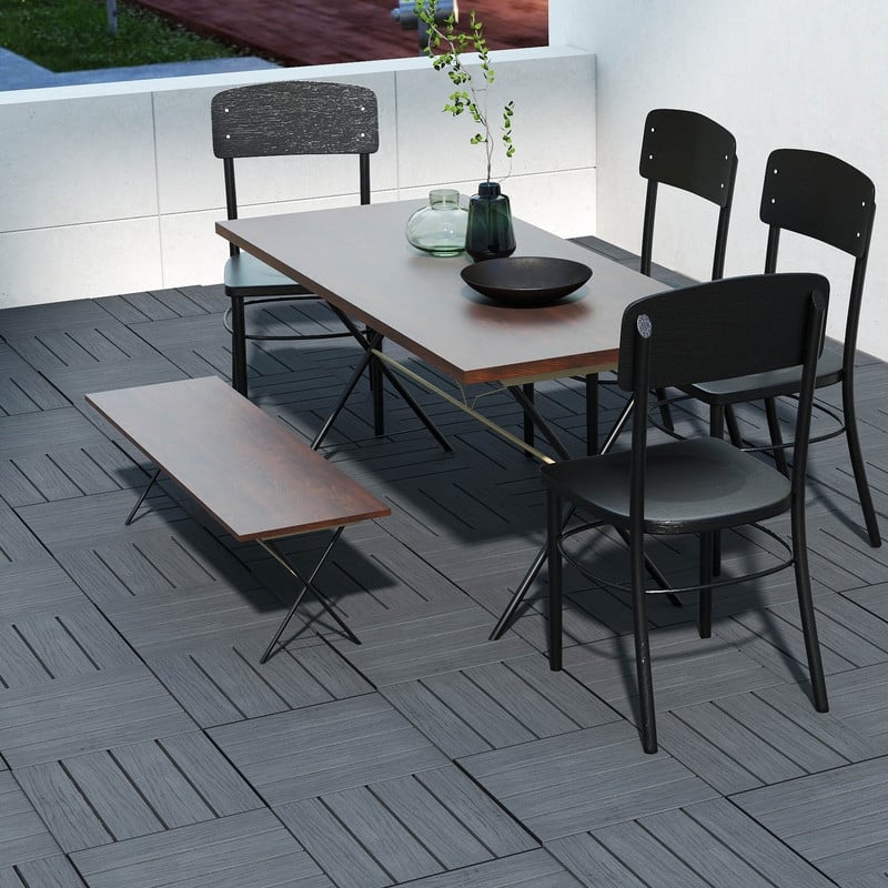 Domi 12" x 12" HDPE Plastic Resin Interlocking Deck Tiles, Waterproof Outdoor Patio Flooring with Drainage Design