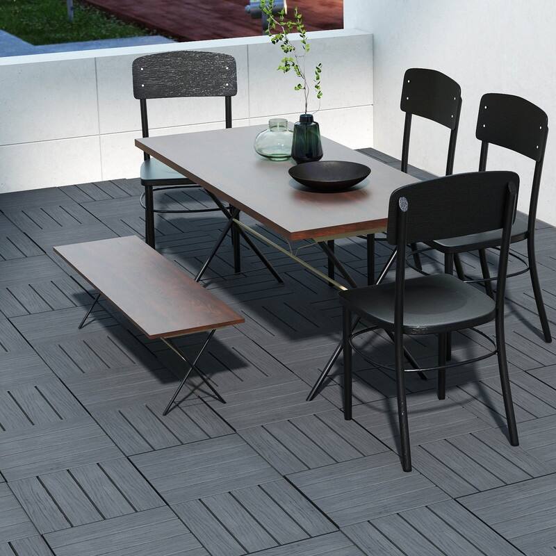 Domi 12" x 12" HDPE Plastic Resin Interlocking Deck Tiles, Waterproof Outdoor Patio Flooring with Drainage Design