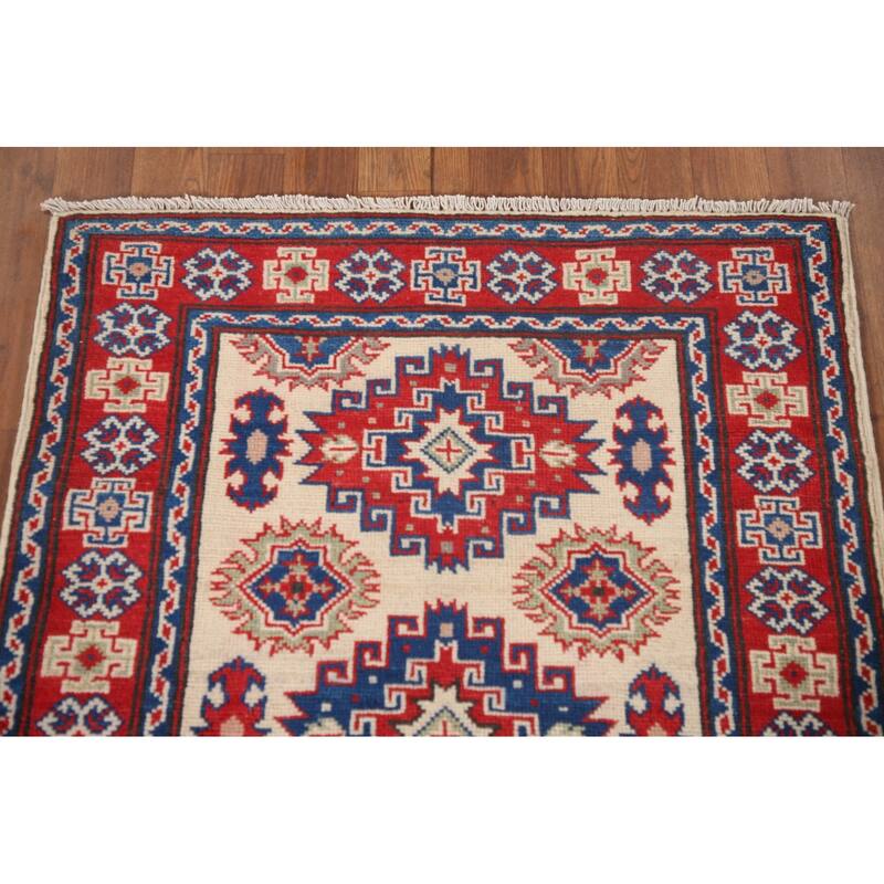 Beige Traditional Kazak Accent Rug Hand-Knotted Wool Carpet - 2'9" x 4'0"
