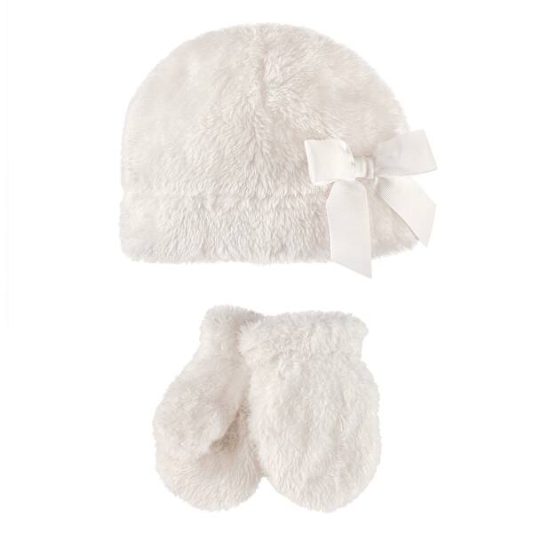 slide 1 of 1, Hudson Baby Infant Girl Faux Shearling Hat and Mitten Set 2pc, Girl Cream Girl Cream - 0-6 Months