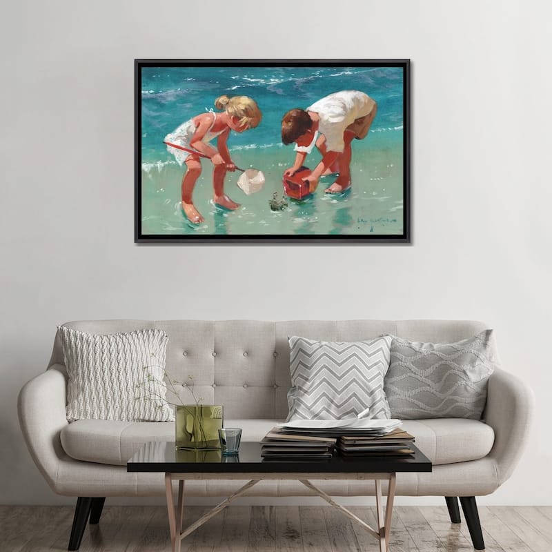 iCanvas "Kids And Crab" by John Haskins Framed