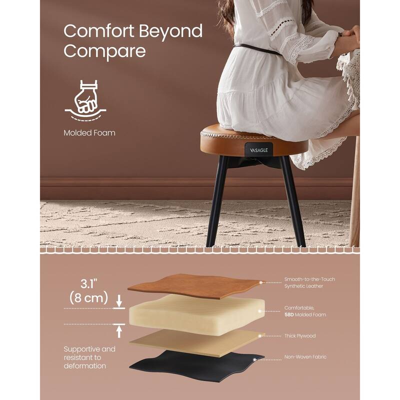 Mid-Century Modern Dining Stools, Synthetic Leather with Stitching - 20.3"D x 20.3"W x 30"H