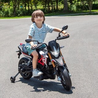 Red, Licensed Aprilia Electric Motorcycle, 12V Kids Motorcycle, Training Wheels, LED Lights, Sounds & Music, Battery Powered