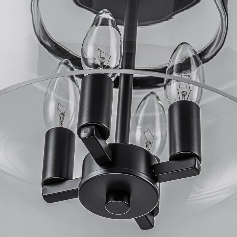 4-Light Farmhouse Black Lantern Glass Semi Flush Mount