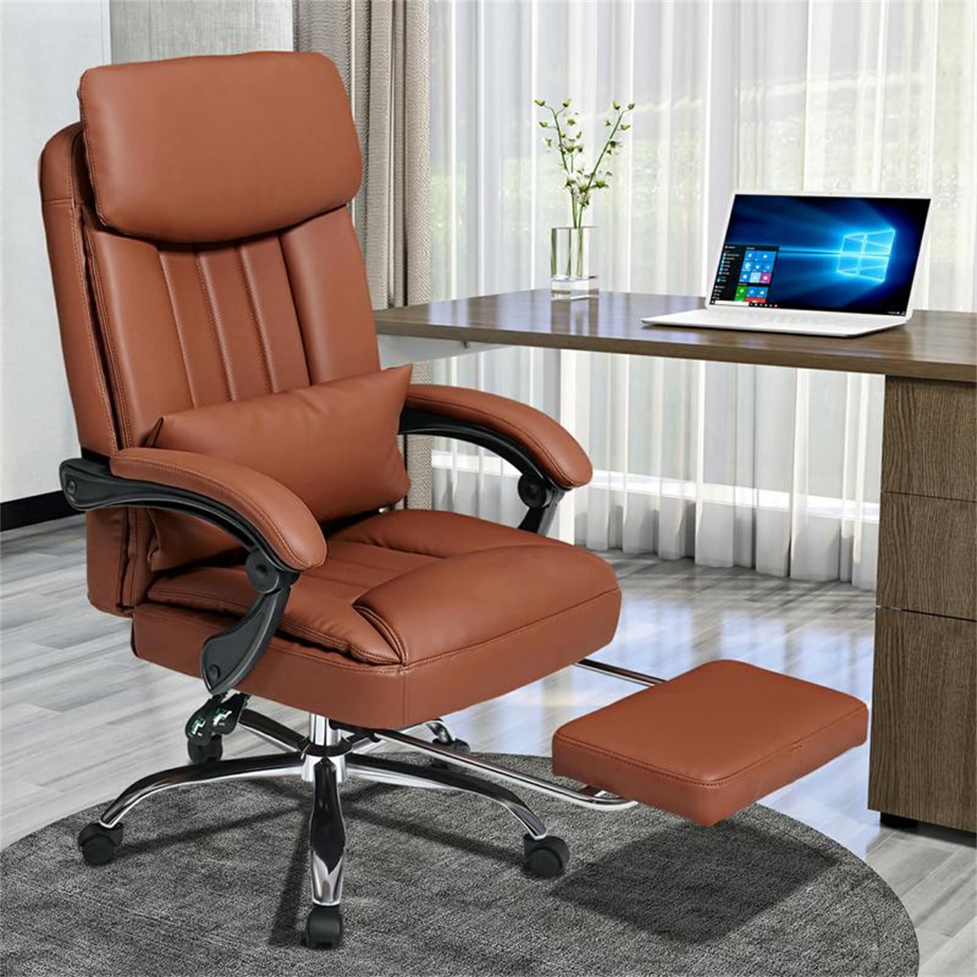 Office chair with shop retractable footrest