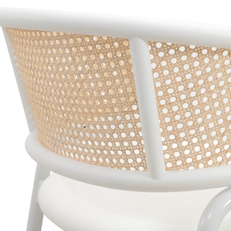 Ervilla Modern Stylish Side Chair with Rattan Back and White Steel Legs for Dining Room & Kitchen, Set of 2