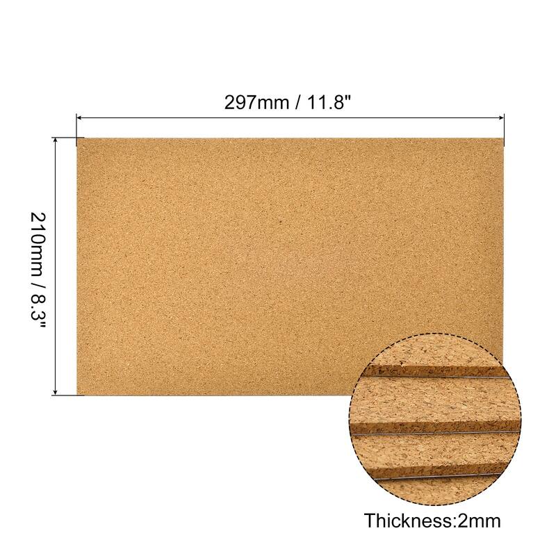 4pcs Self-Adhesive A4 Size Cork Sheets, 2mm Thick 8.3" x 11.8" Backing Sheets - Brown - Brown