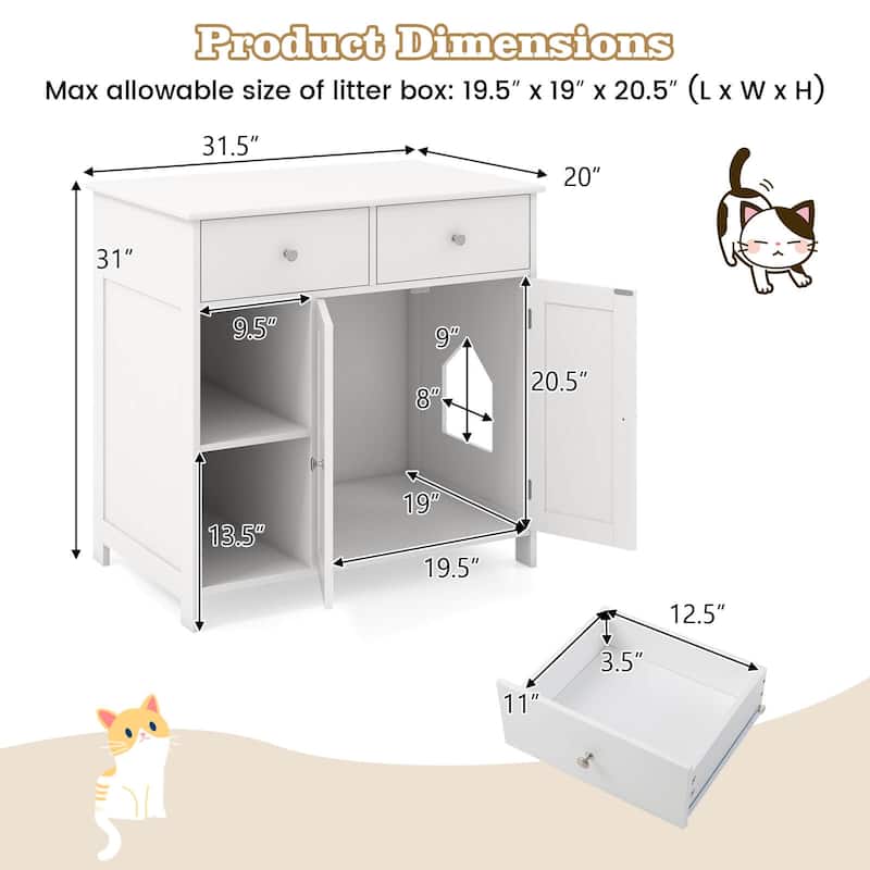 Costway Cat Litter Box Enclosure with 2 Drawers Double Doors Open - See Details