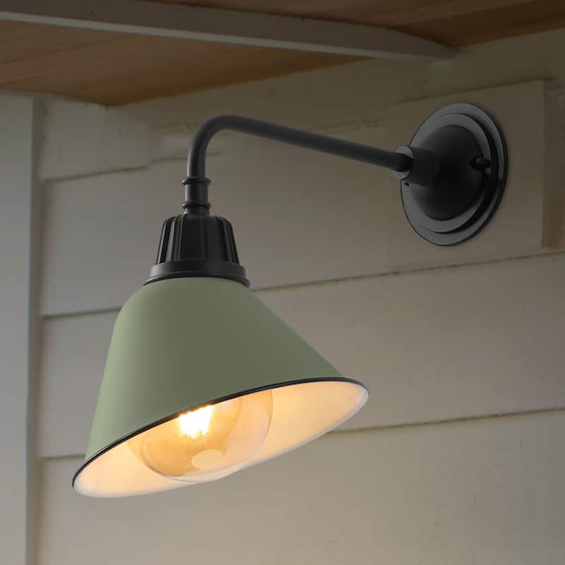 Aurora 9.63" 1-Light Farmhouse Industrial Indoor/Outdoor Iron LED Gooseneck Arm Outdoor Sconce, by JONATHAN Y - 9.63
