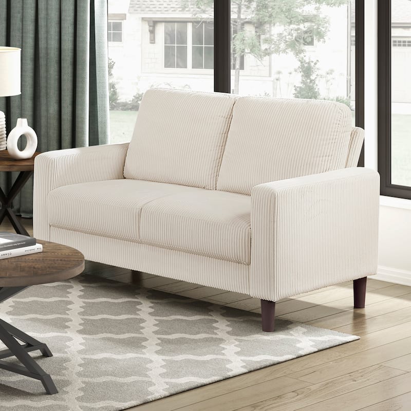 Caspian 54.5" Corduroy Living Room Loveseat - Wood Finish Exposed Feet