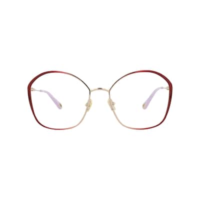 Chloé Square-Frame Metal Optical Frames, Transparent Lens, Shiny Gradient Transparent Burgundy/Light Gold Frame