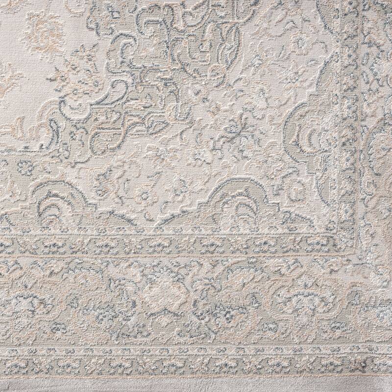 Sevita Gray and Cream Traditional Medallion Polyester Area Rug