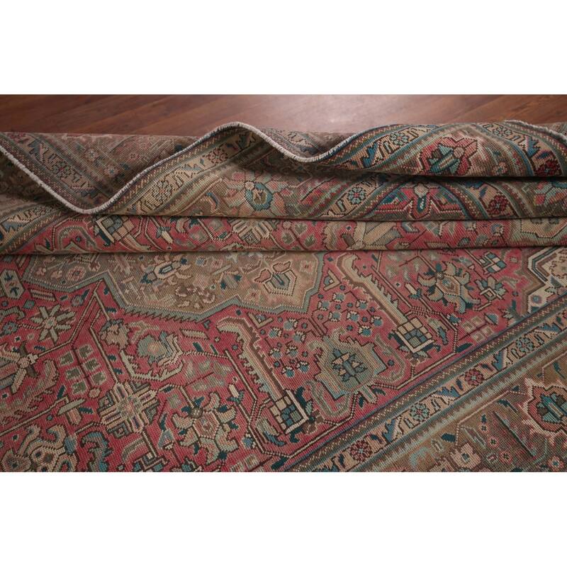 Pink Geometric Tabriz Persian Vintage Rug Hand-Knotted Wool Carpet - 6'7"x 9'8"