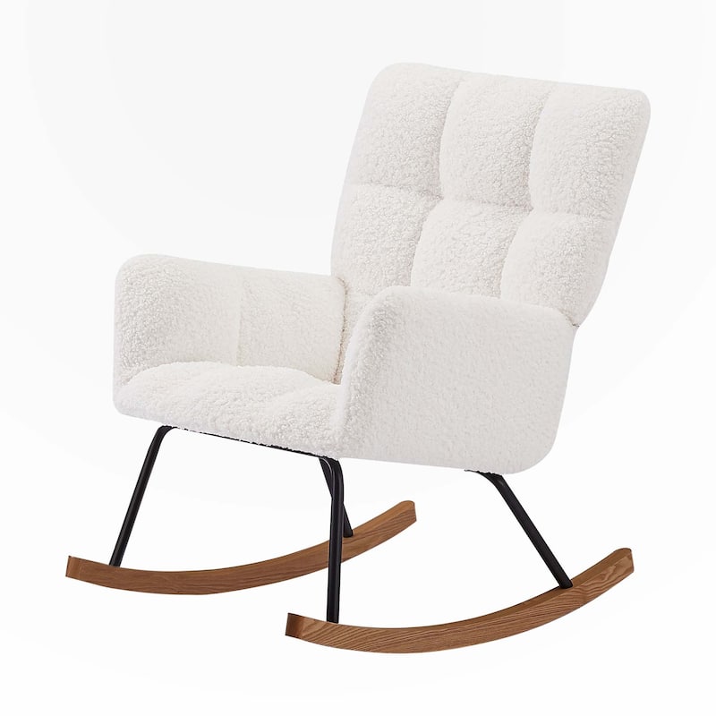 Upholstered Rocking Chair with High Backrest