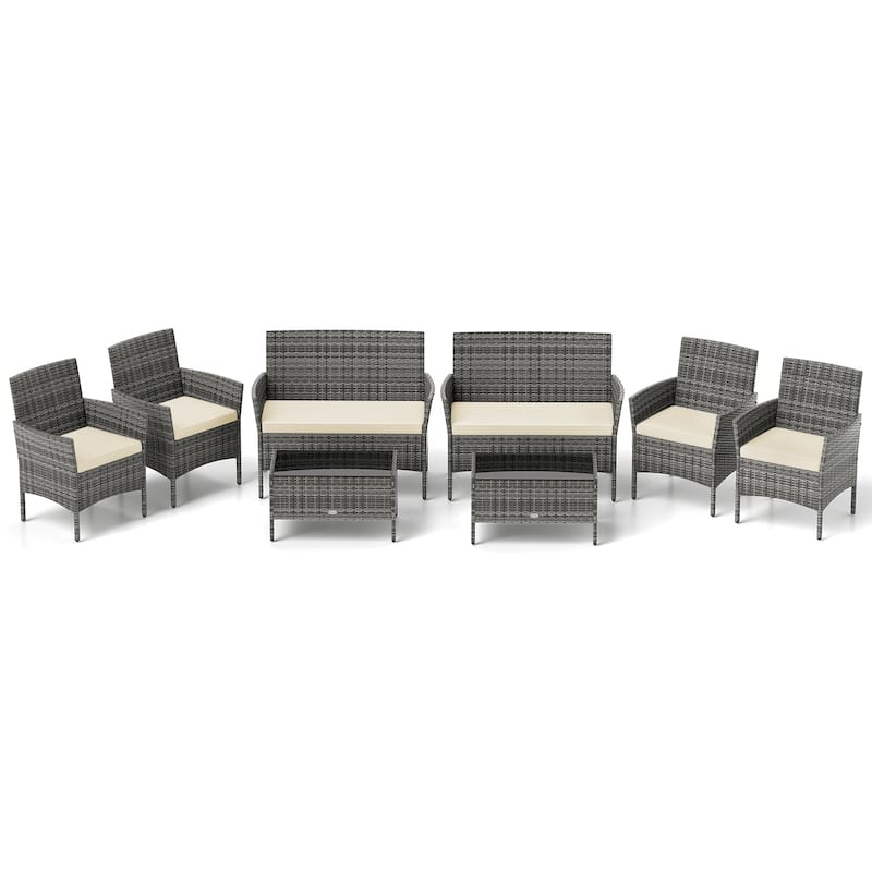 Gymax Set Of 8 Patio Furniture Set w/Washable Cushions & Tempered