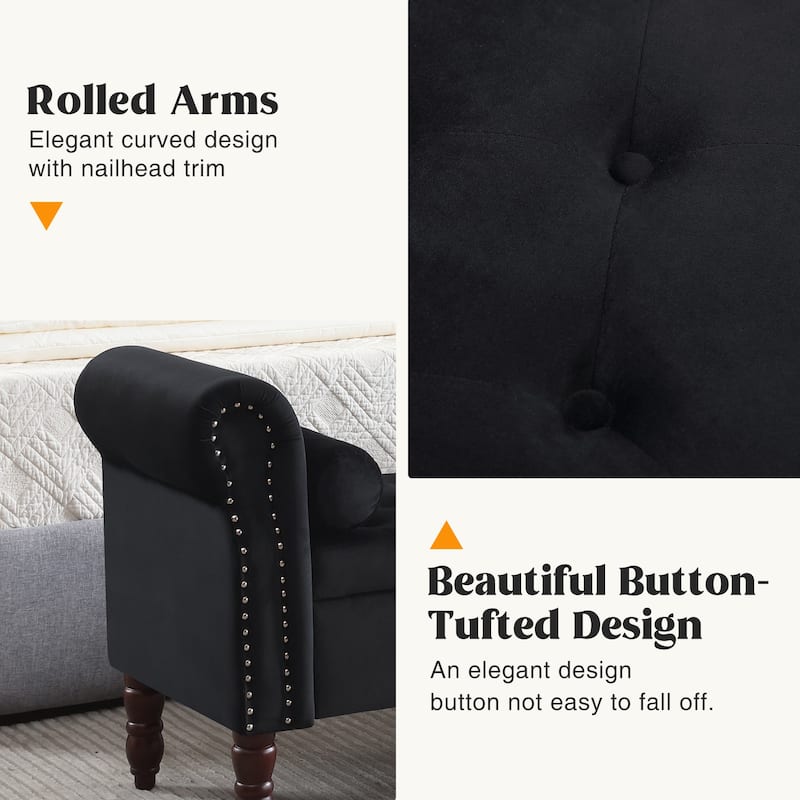 HOMYKA 66.9" Tufted Storage Bench with Rolled Arms Ottoman Long Bench