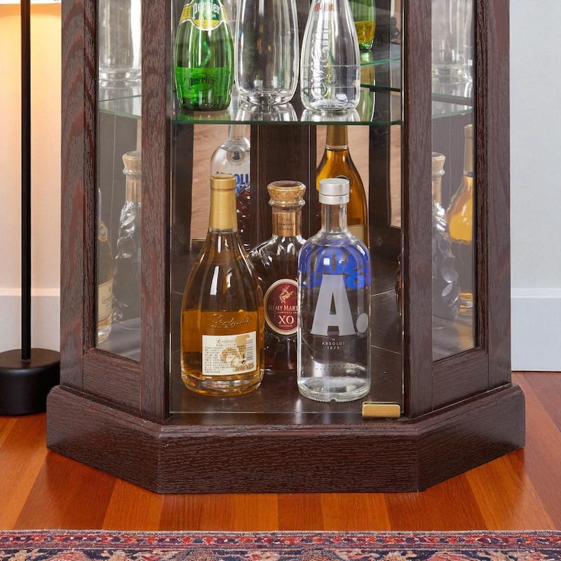 Lighted Corner Curio Cabinet with Glass Doors, Adjustable Shelves & Mirrored Back, Elegant Display Case for Collectibles