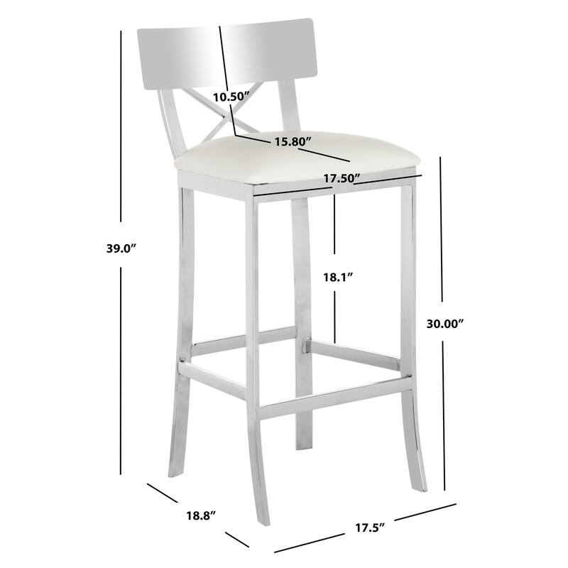SAFAVIEH Ofelia 30 Inch Stainless Steel Cross Back Black Bar Stool - 17.5" x 18.8" x 39" - 18Wx19Dx39H