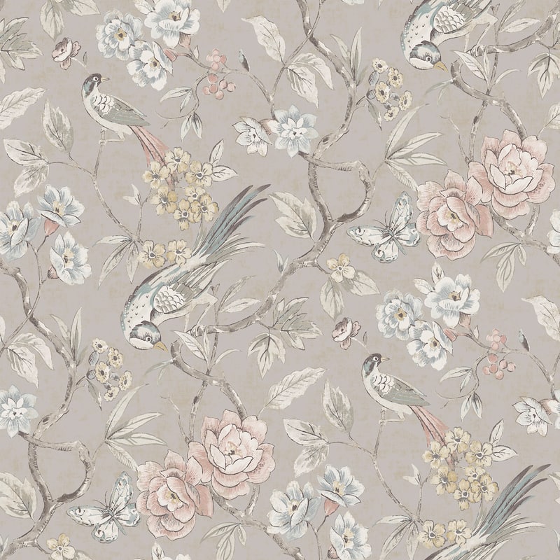 NuWallpaper Waverly Aviary Garden Grey Peel and Stick Wallpaper - N/A