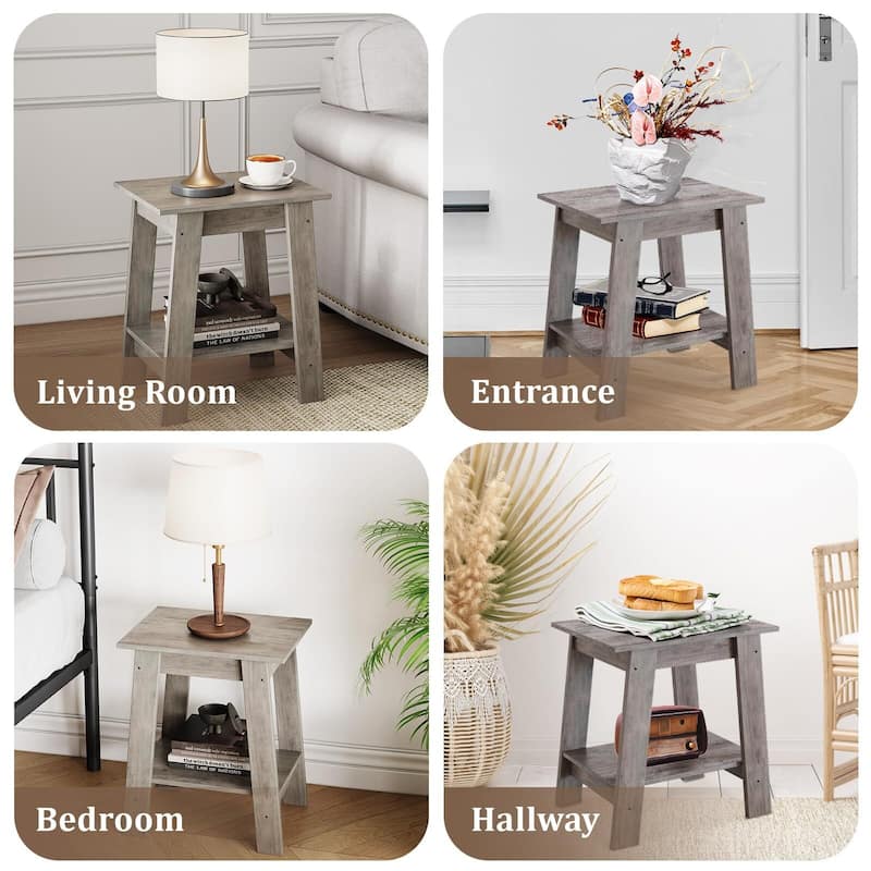 , Rustic Side Table with Storage Shelf, Small Center Table