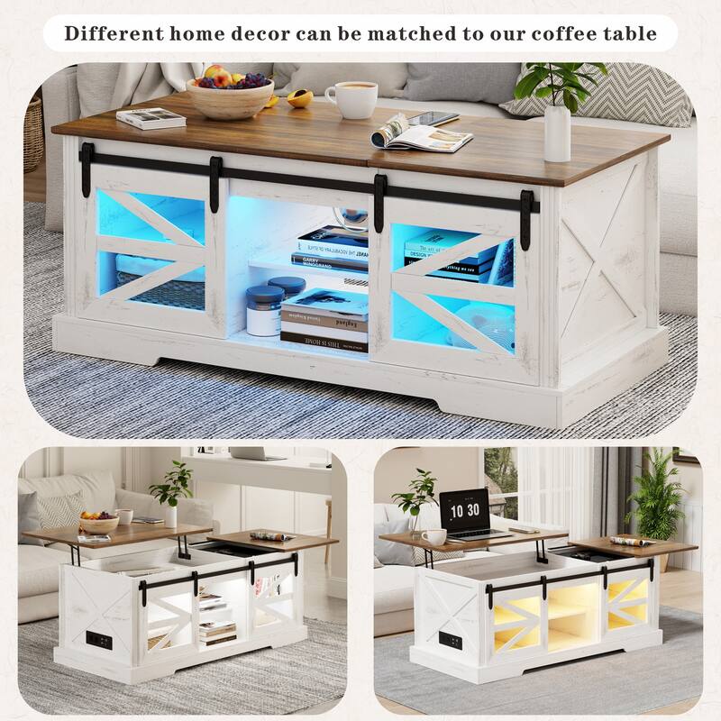 Lift Top Led Coffee Table With Sliding Barn Door