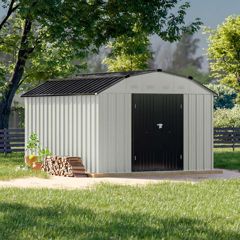 Patiowell da Vinci 10' x 12' Barn Style Outdoor Eggshell Storage Shed for Garden Accessories & Tools