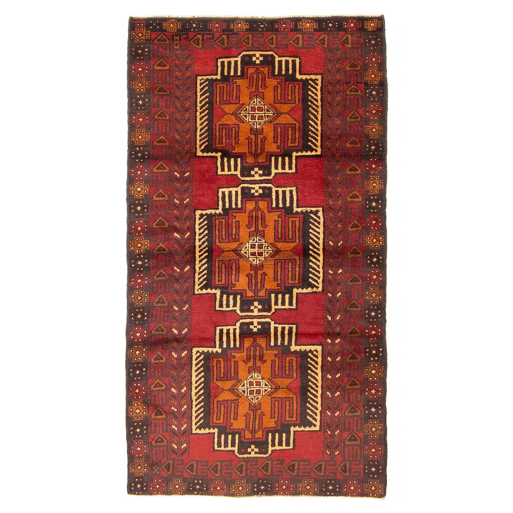 ECARPETGALLERY Hand-knotted Baluch Red Wool Rug - 3'5 x 6'3