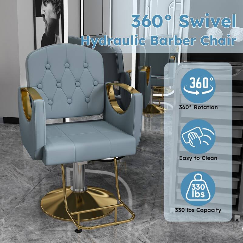 Roomfitters Professional Hydraulic Salon Chair with 360° Swivel, Heavy Duty Barber Stylist Chair with Gold Base