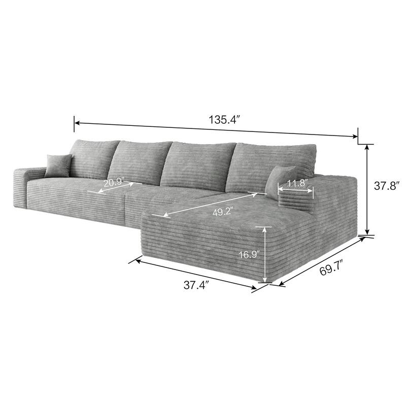 Sofa 135-in Casual Gray 4 -seater Right Sectional - 8' x 10'