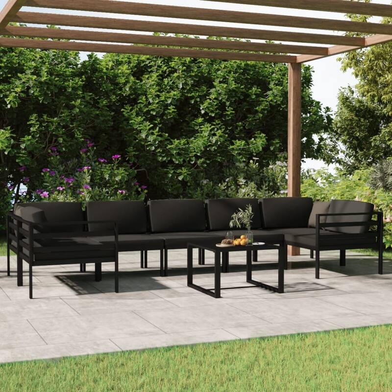 vidaXL Patio Lounge Set Outdoor Sectional Sofa Set Table Aluminum Anthracite - 27.6" x 27.6" x 25.4" - Anthracite 7 x Big back pillow