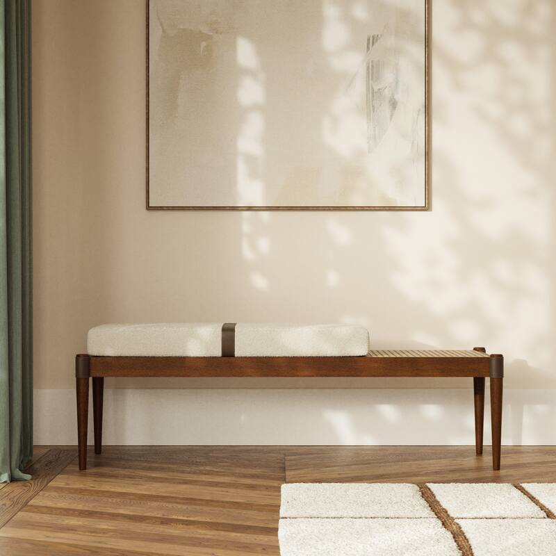 Modern Brazilian - Bello Bench - Noodles Natural Upholstery - Noodles Natural, Neutral Brown, Natural