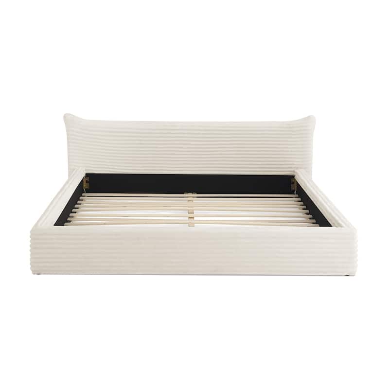 Velvet fabric Grounded Platform Bed Queen Size Upholstered Bed Frame