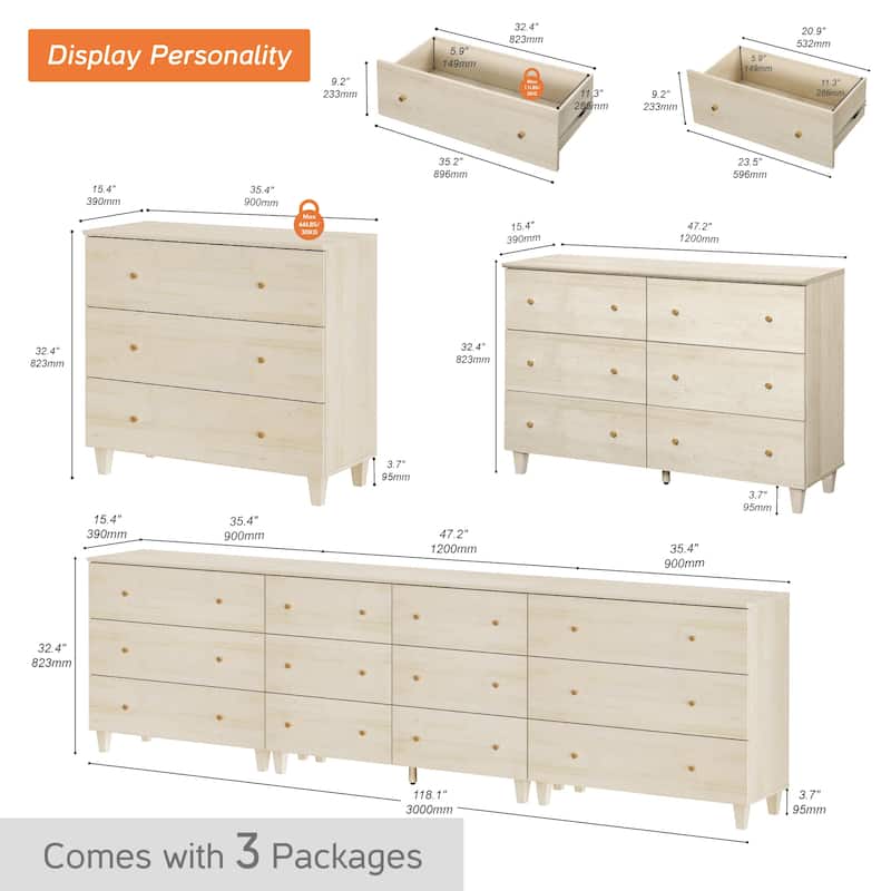 12 Drawers Modern Wood Dresser for Bedroom, 118" Wide