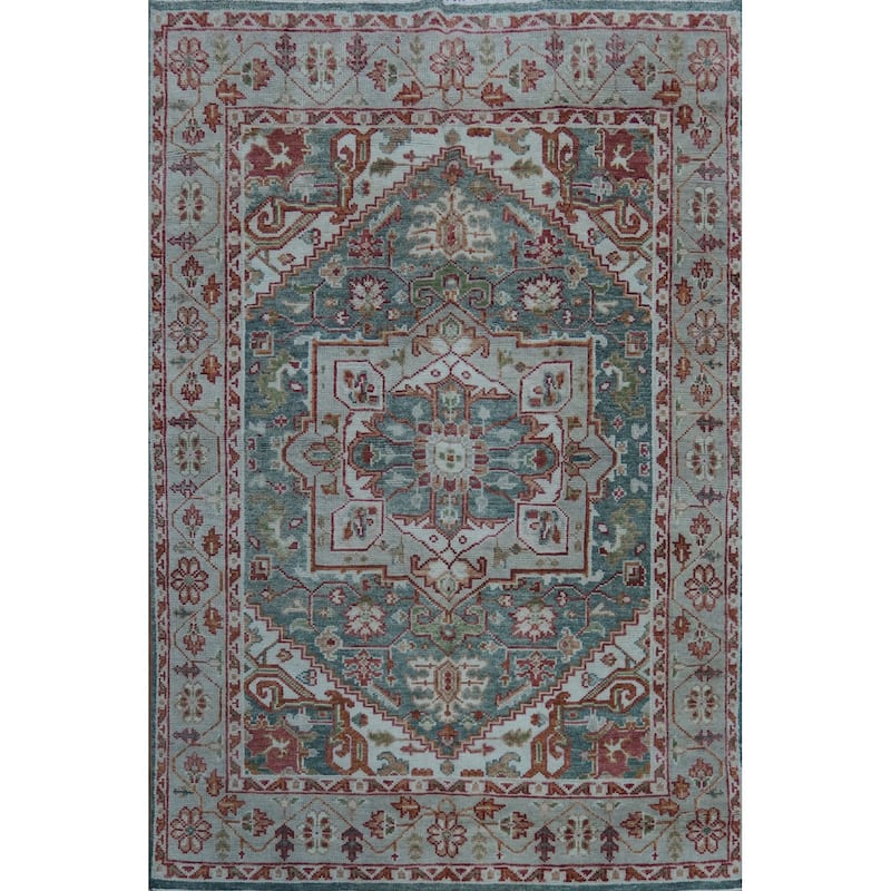 Hand Knotted Oriental 100% Wool Carpet Transitional Medallion Navy Blue & Blues Oushak Area Rug - 9' 11'' X 7' 8''