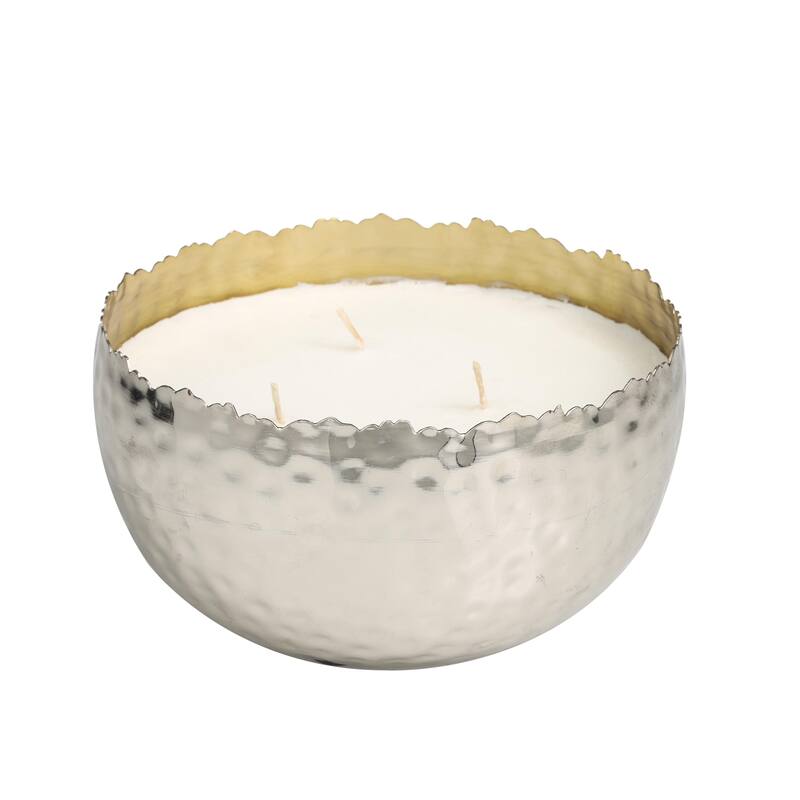 Metal Scented Hammered 30 oz 3 Wick Decorative Candle with White Wax - Gold, Silver, Black - Roche River Decor