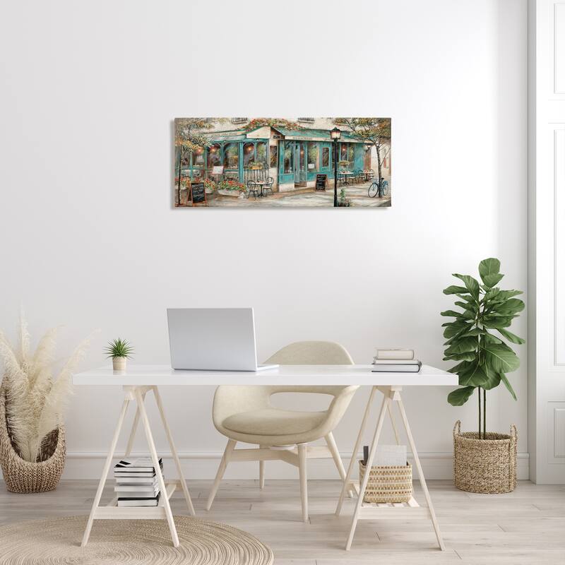 Stupell European City Streets Traditional Restaurant Architecture Sidewalk Scene Canvas Wall Art - Blue