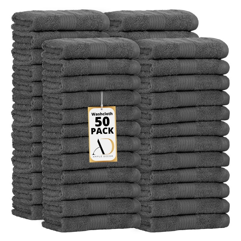Pure Cotton 600 GSM Absorbent Wash Cloths 12x12 Inch by Ample Decor - 50 Pcs - Grey