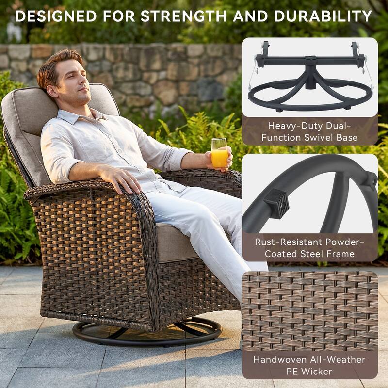 Pocassy Outdoor Wicker Patio Sofa with Swivel Chair and Coffee Table