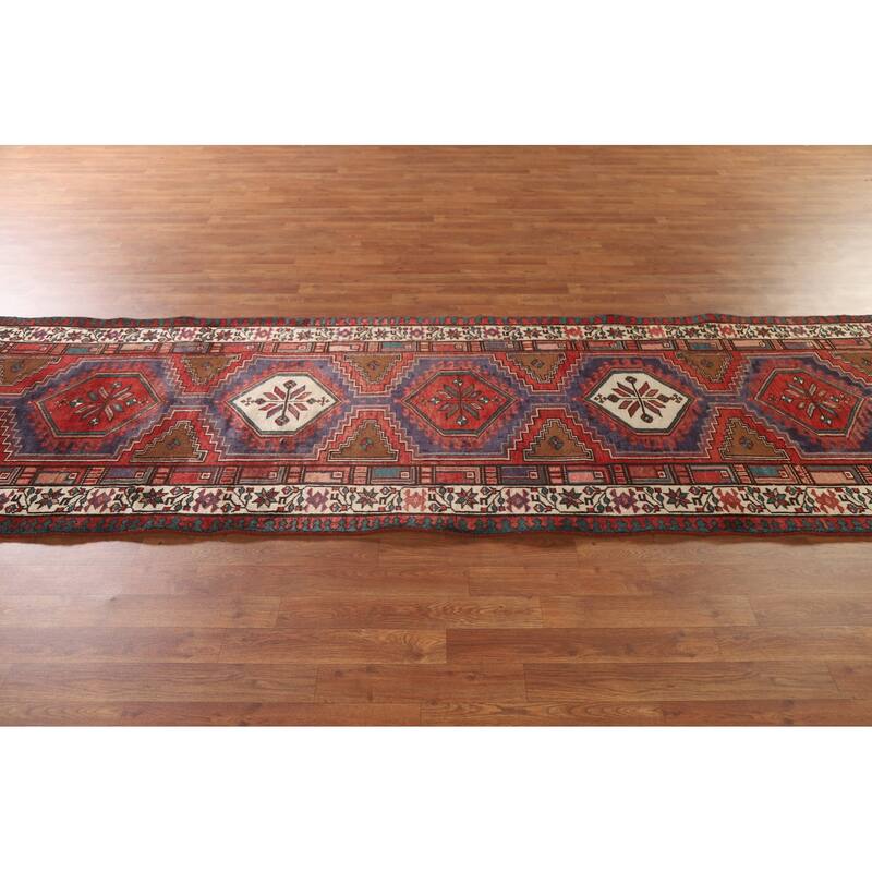 Ardebil Persian Vintage Runner Rug Handmade Wool Carpet - 3'4"x 10'6"