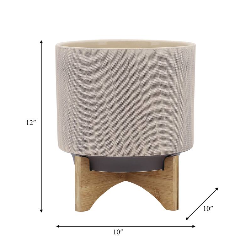 Sagebrook Home Modern Neutral Tan Ceramic Planter with Mesh Design on Stand