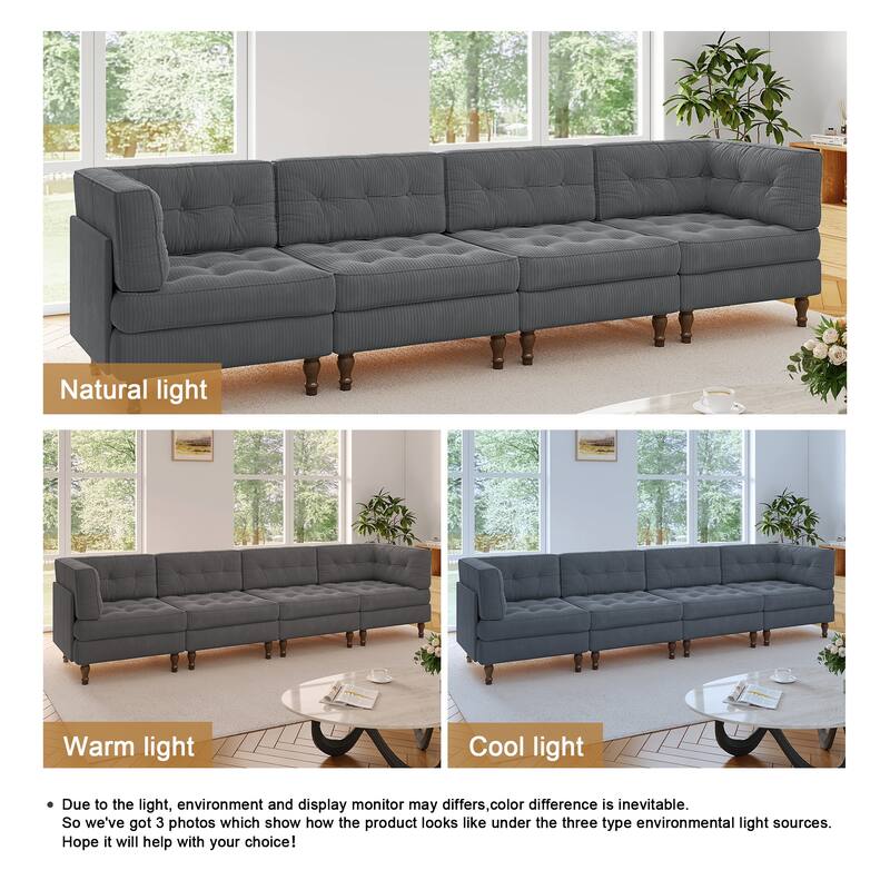UIXE 4-Piece Corduroy Upholstered Modular Sectional Sofa for Living Room