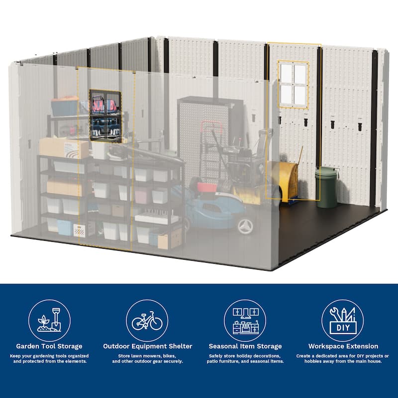 Patiowell 10 x 10 FT Resin Outdoor Storage Shed With Floor ,Weather Resistant, Organization for Home/Backyard/Garden, Off White