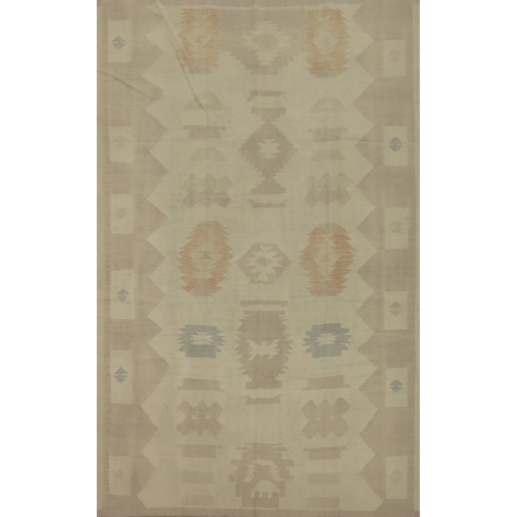Hand Woven Southwestern Wool Beige Geometric Area Rug - 8' 10'' X 5' 10''
