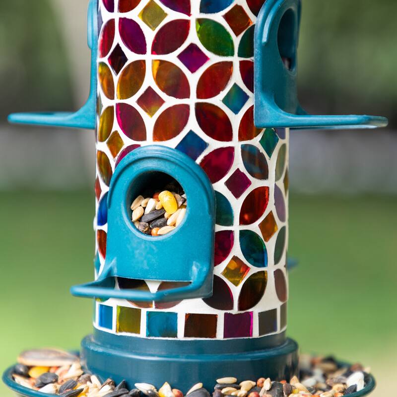 Glitzhome 20''H Tall Hanging Blue/Green Mosaic Birdfeeder
