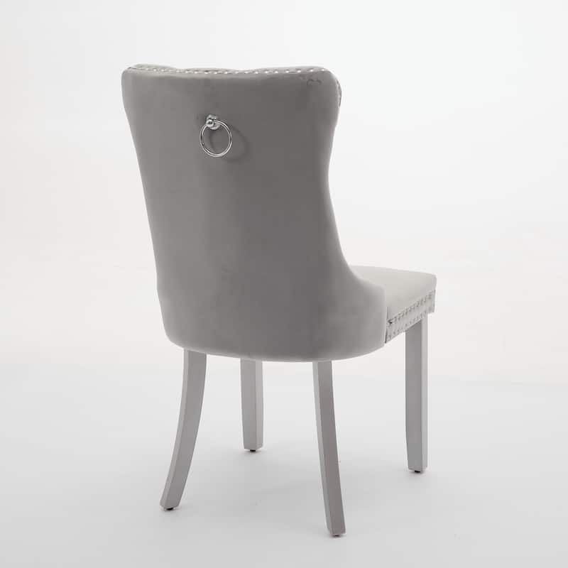 High-end Tufted Solid Wood Contemporary Velvet Upholstered Dining Chair with Wood Legs Nailhead Trim 2-Pcs Set