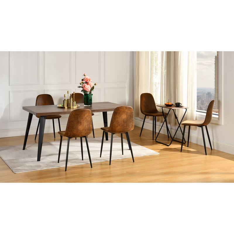 Homy Casa Set of 6 Faux Suede Dining Chairs Black Metal Legs, Brown